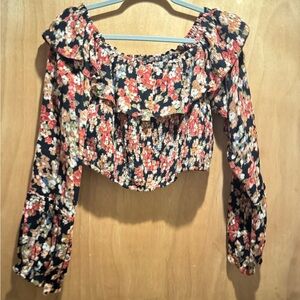 Kimchi Blue Floral Ruffle Blouse - Black and Red